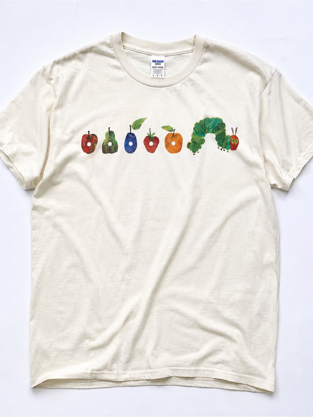 Gildan Kids' Cream Graphic Tee with Colorful Caterpillar and Fruit - Picture 1 of 4